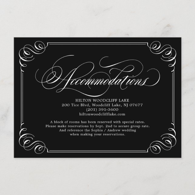 Elegante Vintage geblüht Kalligraphieunterkunft Begleitkarte (Vorderseite)
