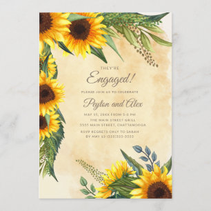 Elegante Vintage Gelbe Sonnenblumen Verlobungspart Einladung