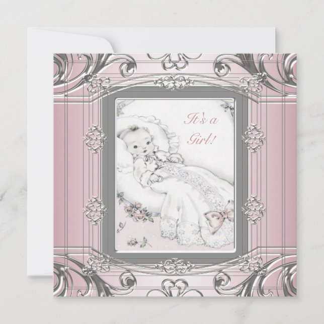 Elegante Vintage Girl Dusche Einladungen (Vorderseite)