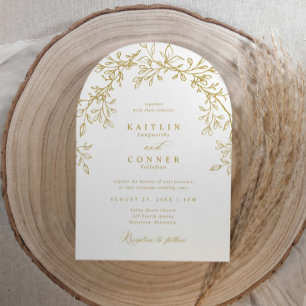 Elegante Vintage-Gold-Bogen-Botanik-Hochzeit Einladung