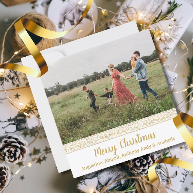 Elegante Vintage Gold Floral Foto Weihnachtskarte (Von Creator hochgeladen)