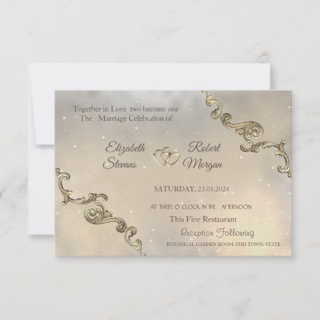 Elegante Vintage Gold Frame Hearts Einladung (Vorderseite)