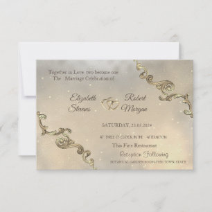 Elegante Vintage Gold Frame Hearts Einladung