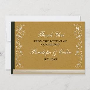 Elegante Vintage Goldbibliothek Buchdecke Hochzeit Dankeskarte
