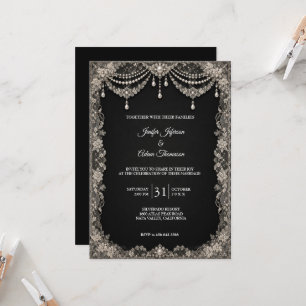 Elegante Vintage-Gotik-Hochzeit zu Halloween Einladung