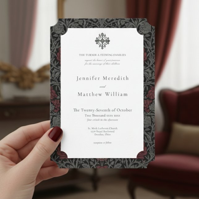 Elegante Vintage gotische Moody Botanische Hochzei Einladung (Elegant Vintage Gothic Moody Botanical Wedding Invitation)