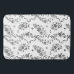 Elegante Vintage Gravierschwarze Rose und Ribbons Badematte<br><div class="desc">Elegante und romantische schwarze,  gravierte Vintage Rose,  Blume,  Weinberge,  Blätter und Schmetterlinge mit Bändern und Bögen auf weißem Hintergrund verwoben.</div>