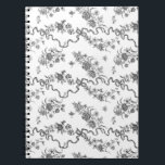 Elegante Vintage Gravierschwarze Rose und Ribbons Notizblock<br><div class="desc">Elegante und romantische schwarze,  gravierte Vintage Rose,  Blume,  Weinberge,  Blätter und Schmetterlinge mit Bändern und Bögen auf weißem Hintergrund verwoben.</div>