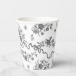 Elegante Vintage Gravierschwarze Rose und Ribbons Pappbecher<br><div class="desc">Elegante und romantische schwarze,  gravierte Vintage Rose,  Blume,  Weinberge,  Blätter und Schmetterlinge mit Bändern und Bögen auf weißem Hintergrund verwoben.</div>