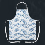 Elegante Vintage, gravierte blaue Rose und Ribbons Schürze<br><div class="desc">Elegant und romantisch blau eingeprägte Vintage Rose,  Blume,  Weinberge,  Blätter und Schmetterlinge mit Bändern und Bögen verwoben auf einem weißen Hintergrund. Die Farbe der Gurte ist anpassbar.</div>