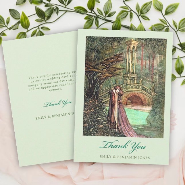 Elegante Vintage Grün- und Rosa-Waldhochzeit Dankeskarte (Von Creator hochgeladen)