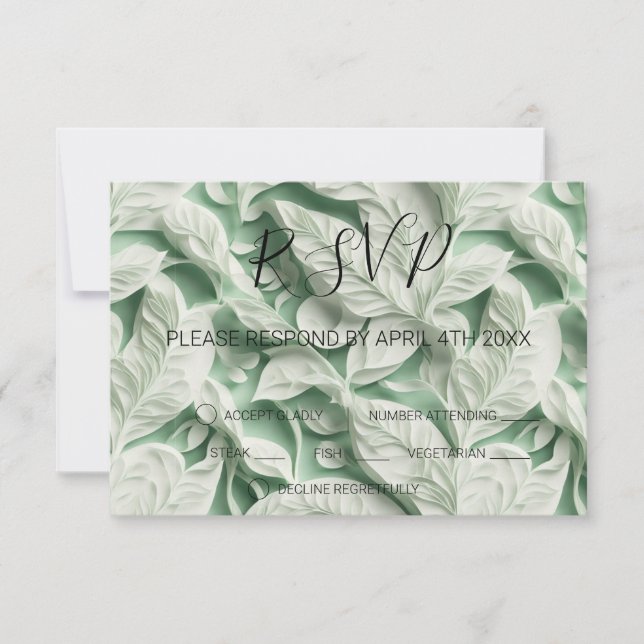 Elegante Vintage grüne Blattkalligraphie RSVP Karte (Vorderseite)