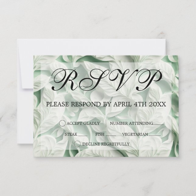 Elegante Vintage grüne Blattkalligraphie RSVP Karte (Vorderseite)