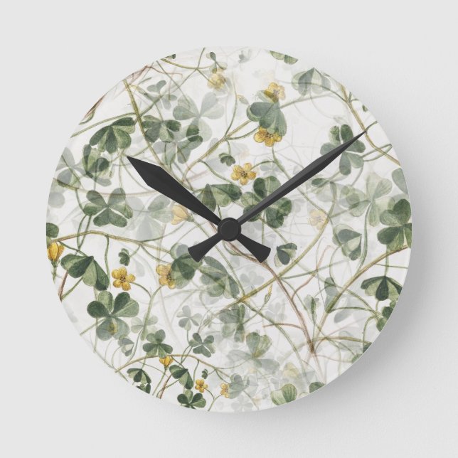 Elegante Vintage Grüne Gold Botanische Illustratio Runde Wanduhr (Vorderseite)