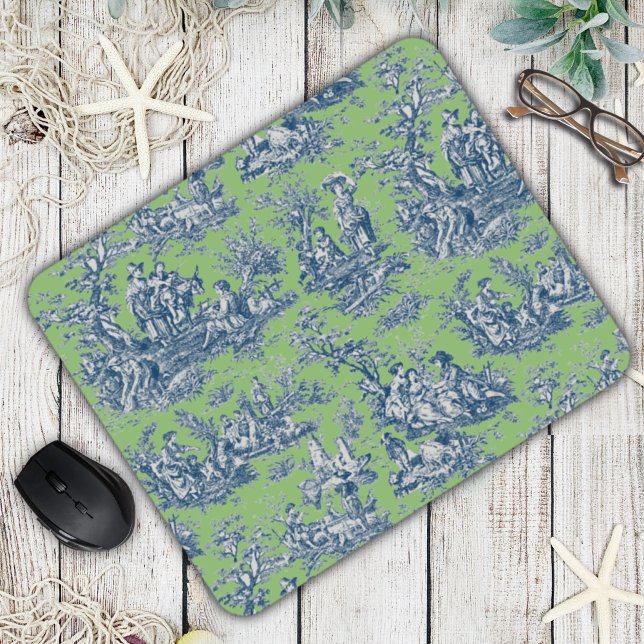 Elegante Vintage, grüne Jouy-Toile Mousepad (Von Creator hochgeladen)