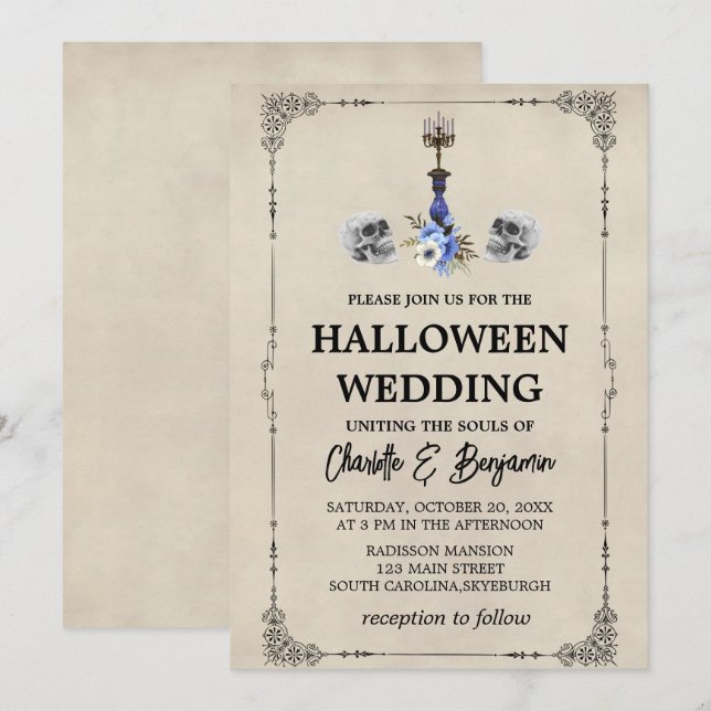 Elegante Vintage Halloween-Hochzeit Einladung (Vorne/Hinten)