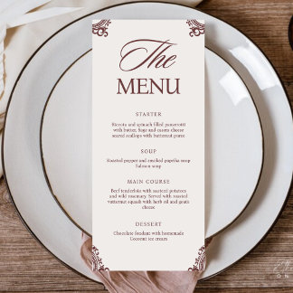 Elegante Vintage-Handschrift Hochzeitsdinner Menükarte