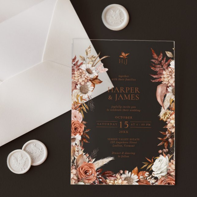 Elegante Vintage Herbstflorrahmen Hochzeit Acryleinladungen (Elegant Vintage Autumn Floral Frame Wedding Acrylic Invitations)