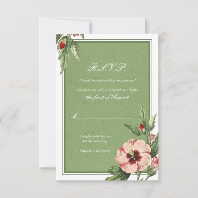 Elegante Vintage Hibiskus Blumenkarte RSVP Karte (Vorderseite)