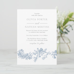 Elegante Vintage Hochzeit der Blauen Flora Einladung