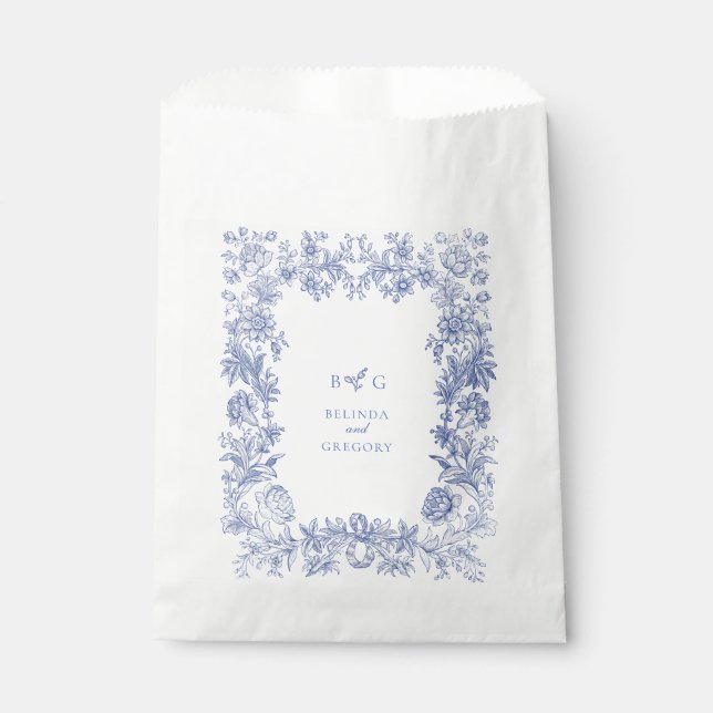 Elegante Vintage Hochzeit der französischen Blauen Geschenktütchen (Vorderseite)