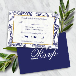 Elegante Vintage Hochzeit des Blauen Goldes Botani RSVP Karte