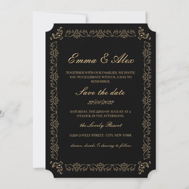 Elegante Vintage Hochzeit Einladung (Vorderseite)