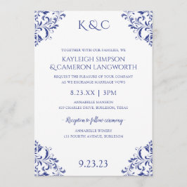 Elegante Vintage Hochzeit Einladung | Royal Blue