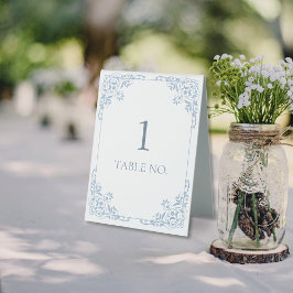 Elegante Vintage Hochzeit in Blau und Weiß Tischaufsteller