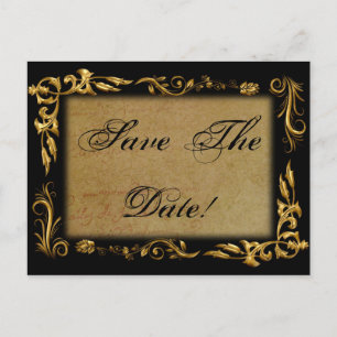 Elegante Vintage Hochzeit in Gold und Schwarz Save Ankündigungspostkarte