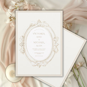 Elegante Vintage-Hochzeit in neutralen Farben Einladung