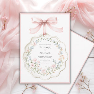 Elegante Vintage-Hochzeit mit rosa Blumen Einladung