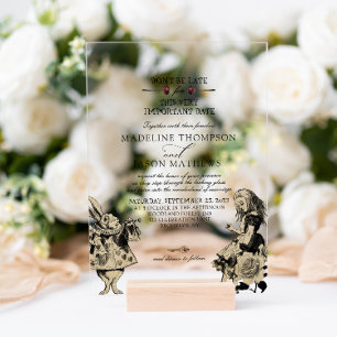 Elegante Vintage-Hochzeit nach Alice im Wunderland Acryleinladungen