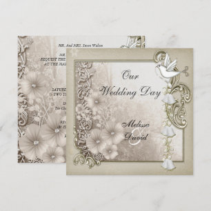 Elegante Vintage-Hochzeit Sepia Weiße Taube Einladung