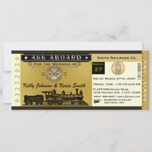 Elegante Vintage-Hochzeits-Train-Ticket-Einladung Einladung