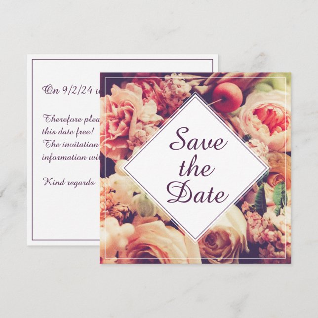 Elegante Vintage Hochzeitserklärung, Blume Motif (Vorne/Hinten)