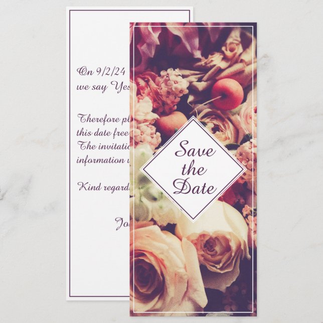 Elegante Vintage Hochzeitserklärung, Blume Motif (Vorne/Hinten)