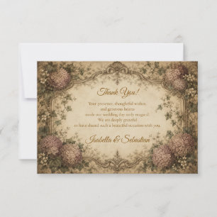 Elegante Vintage-Hortensien-Hochzeit Dankeskarte