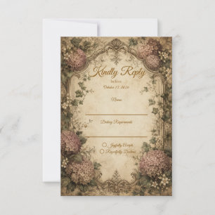 Elegante Vintage-Hortensien-Hochzeit RSVP Karte
