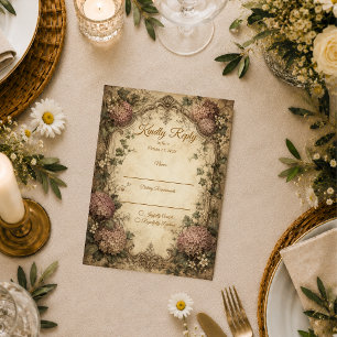Elegante Vintage-Hortensien-Hochzeit RSVP Karte