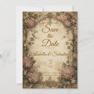Elegante Vintage-Hortensien-Hochzeit Save The Date