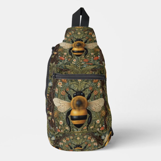 Elegante, Vintage Hummeln, botanische Blumenkunst Crossbody Bag (Vorderseite)