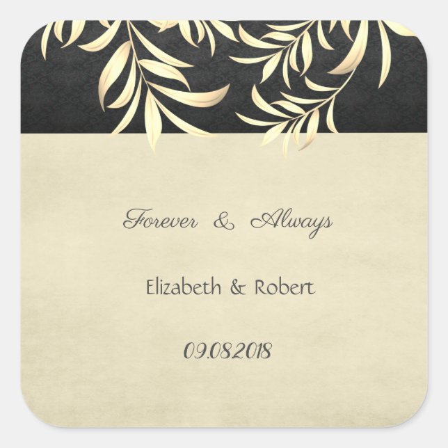 Elegante Vintage Imitate Gold Blätter Hochzeit Quadratischer Aufkleber (Vorderseite)
