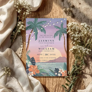 Elegante Vintage-Insel-Strand-Hochzeit mit QR-Code Einladung