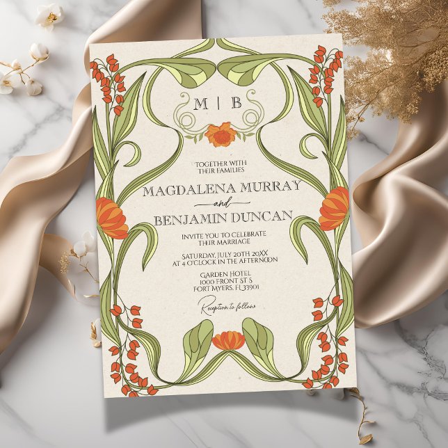Elegante Vintage Jugendstil-Blumengestelle Hochzei Einladung (Von Creator hochgeladen)