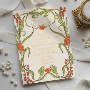 Elegante Vintage Jugendstil-Blumengestelle Hochzei Folieneinladung