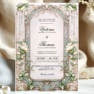 Elegante Vintage Jugendstil-Hochzeit Einladung