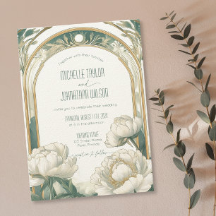 Elegante Vintage Jugendstil Weißer Ponys Mucha Einladung