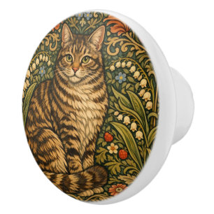 Elegante Vintage-Katze floral botanisch Keramikknauf