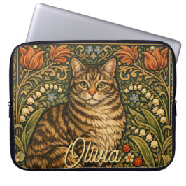 Elegante Vintage-Katze floral botanisch Laptopschutzhülle
